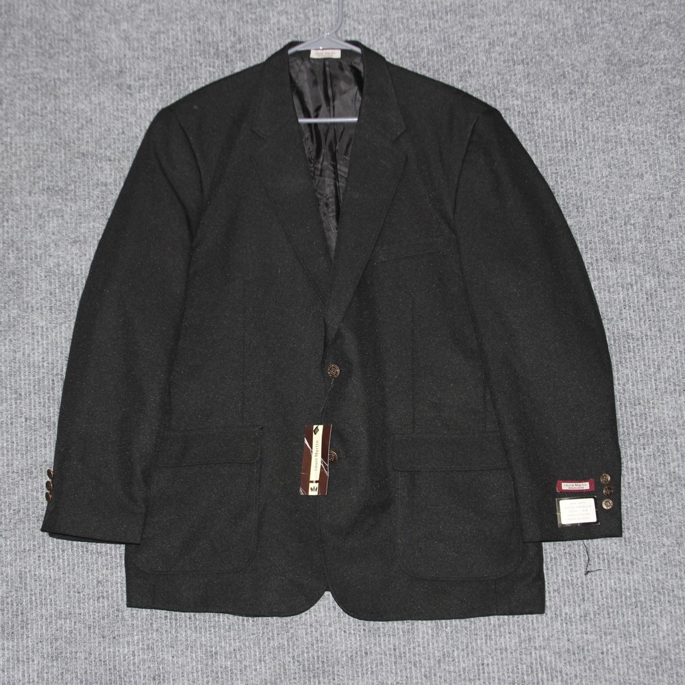 Louis Martin Blazer Jacket Mens 46R Black 100% Polyester Suit Coat